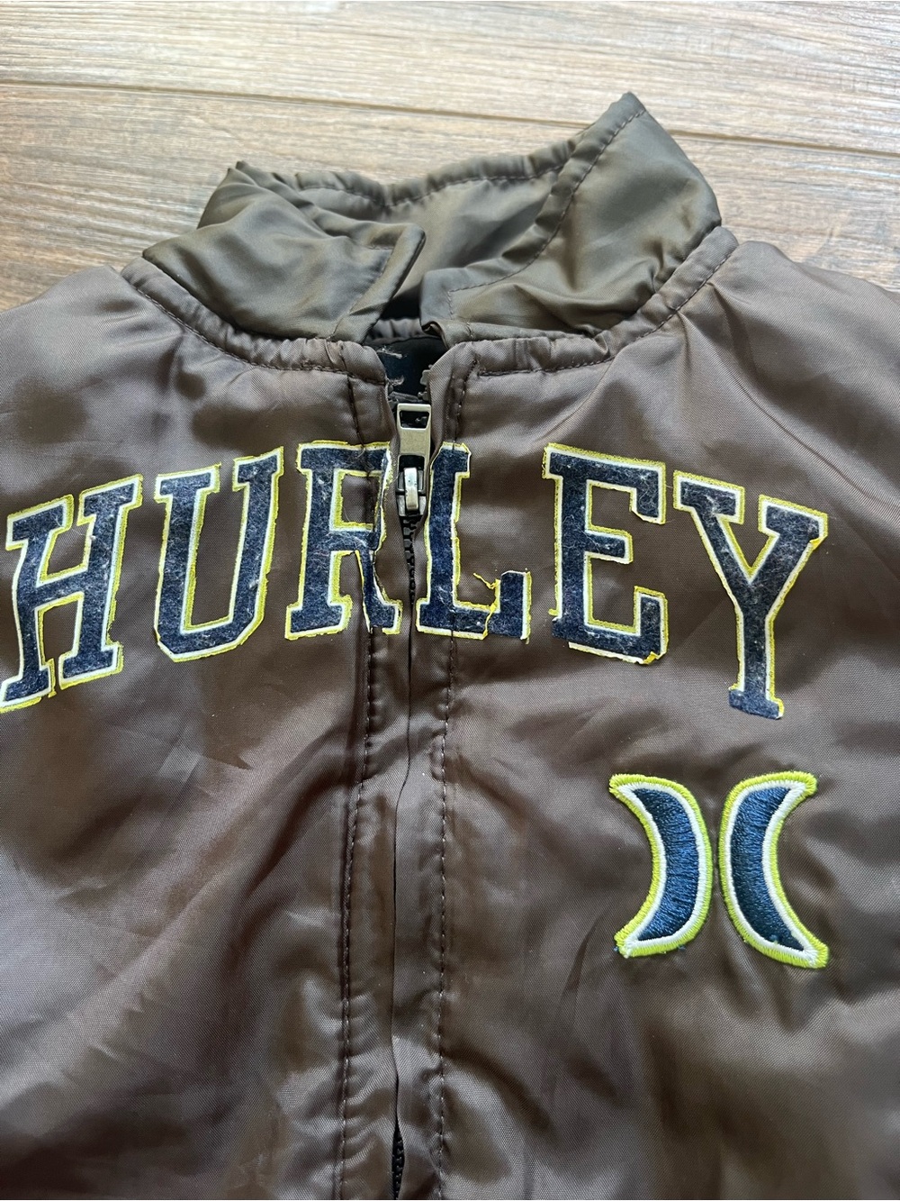 Hurley Brown Kids' Puffer Jacket with Yellow-Trim Logo